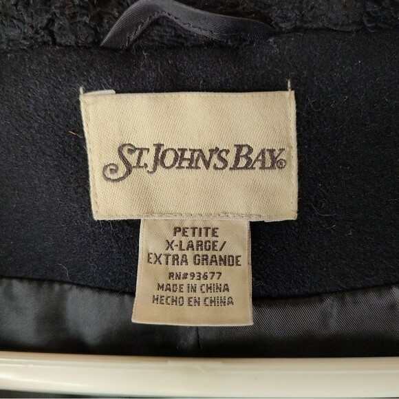 St John's Bay Black Wool And Cashmere Hooded Zip-Up Coat. Size Petite XL - Picture 2 of 5
